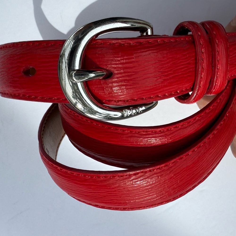 Ralph Laured Red Leather Belt with Silver Buckle